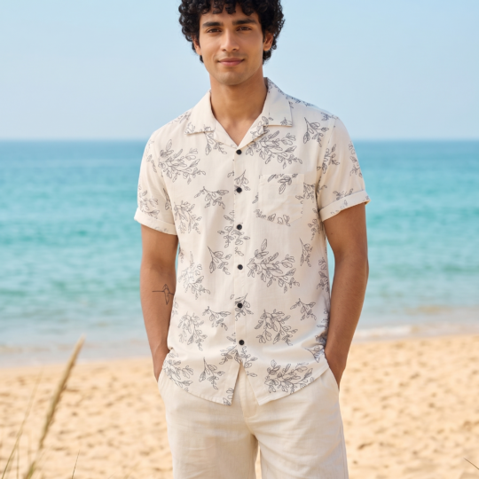 White Floral Shirt for Men