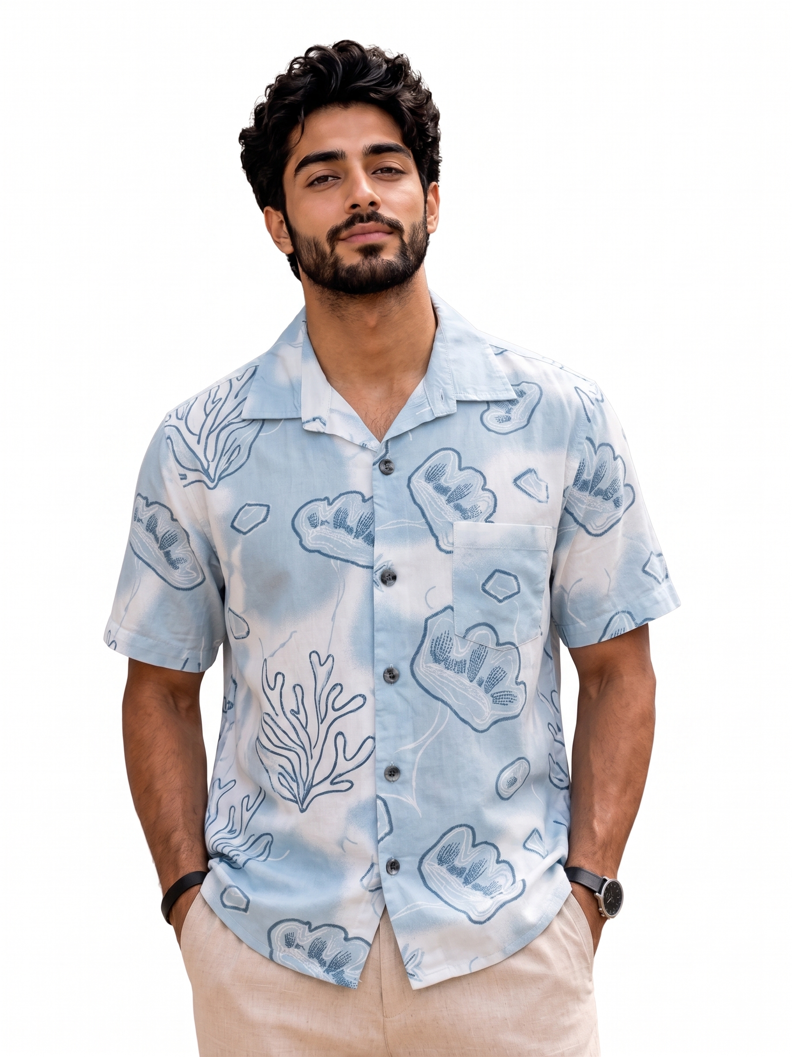 Light Blue Floral Shirt for Men