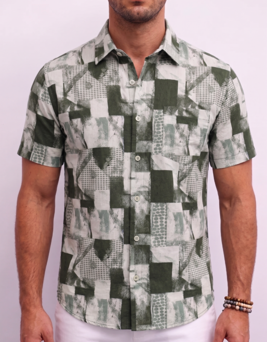 Olive Green Printed Shirt for Men